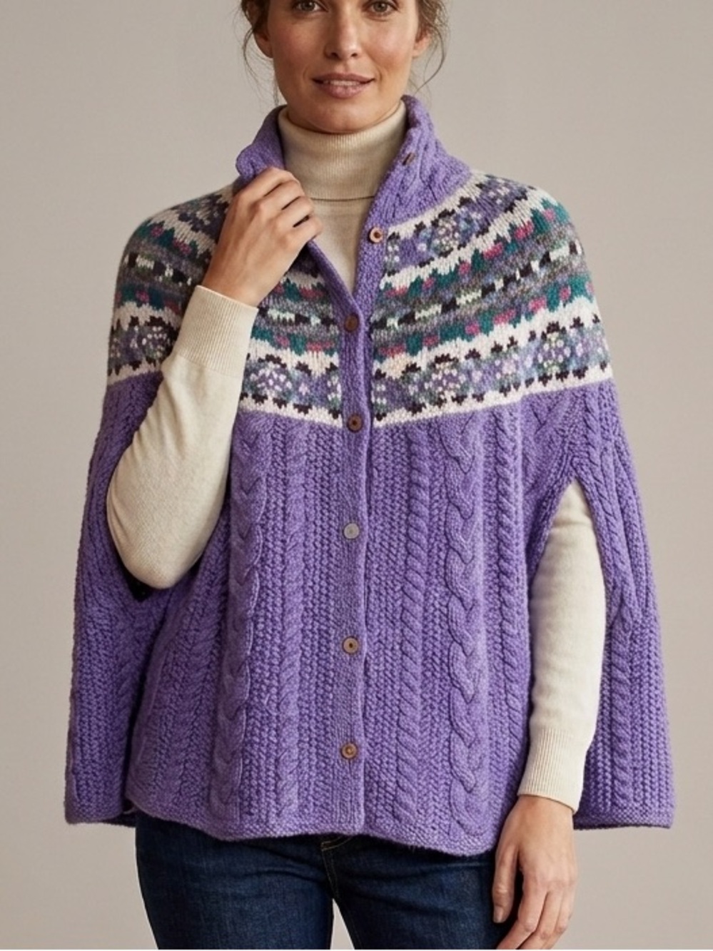 Ralph Lauren Purple Wool Fair Isle Sweater Cape Size Medium